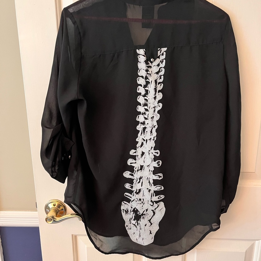 Black Sheer Blouse with White Spine Design XS